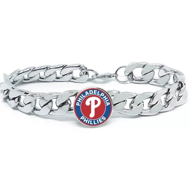Philadelphia Phillies Stainless Wide Mens Link Chain Bracelet Baseball Gift D4