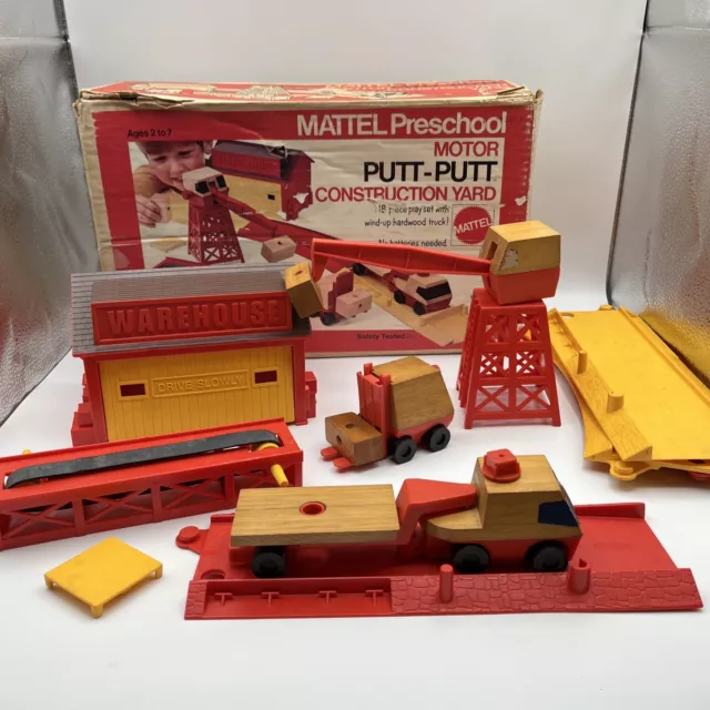 Vintage Mattel Preschool Motor Putt Putt Construction Yard Play Set W/Box 95%