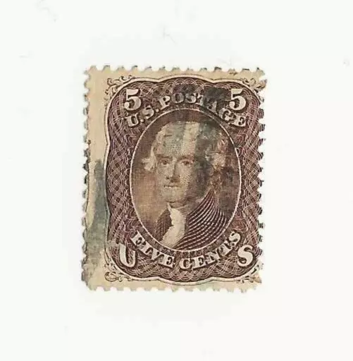 1863 US 5 cent used Jefferson stamp #76; CV $120.00