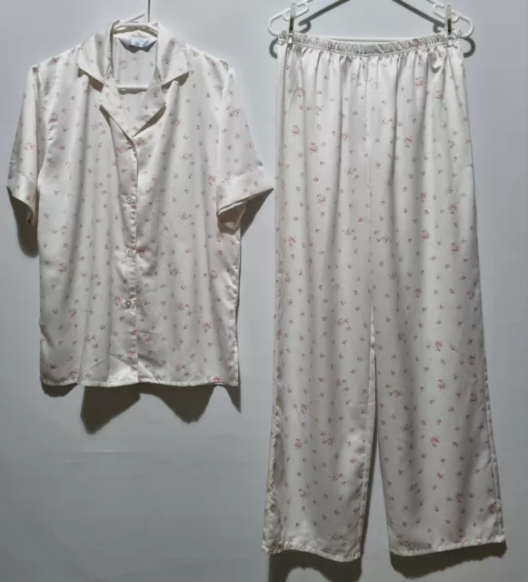 GIVONI Sleepwear Womens Long Pyjama 2-Pce Set, White & Pink Floral, Size S