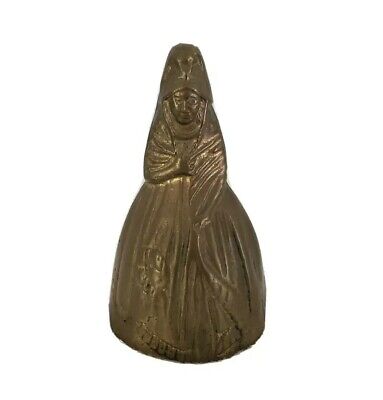 Vintage Brass Bell Lady Maiden Figure Decor Collectable Chain On Bell