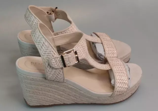 Kenneth Cole Reaction Card Wedge Sandals Off-White Women's Open Toe Shoes size 8