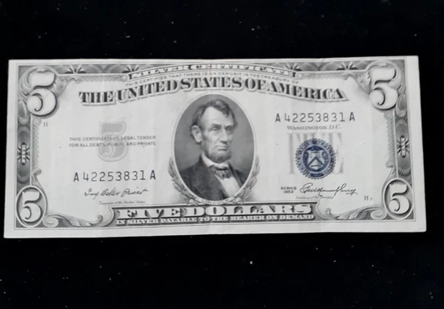 Series 1953 $5 Five Dollar Silver Certificate Blue Seal Ex+