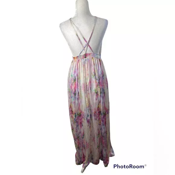 OH MY LOVE LONDON MAXI DRESS Womens Sz SMALL STRAPPY TIE DYE Watercolor Vacation 2