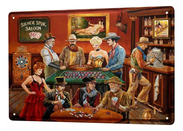 Blechschild Nostalgie Western Style Saloon Roulette Poker Metallschild 20X30 cm