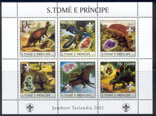 St Thomas & Prince Is.-2003 MNH sheet of 6 dinosaurs #1511 cv 9.00 Lot #162