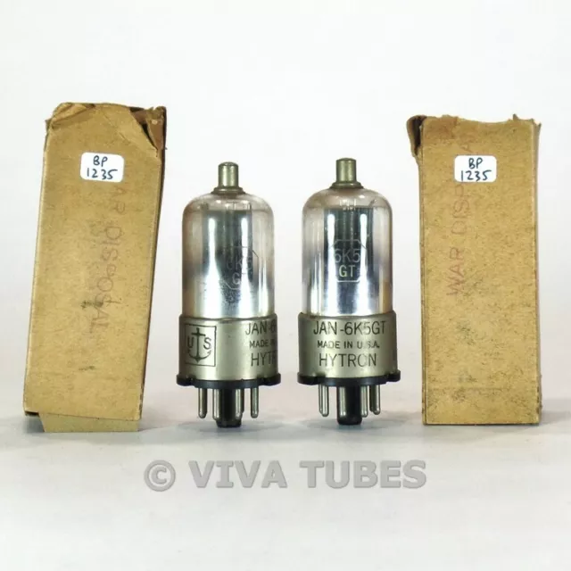 True NOS NIB Date Matched Pair Hytron USA JAN-6K5GT Black Plate Vacuum Tubes