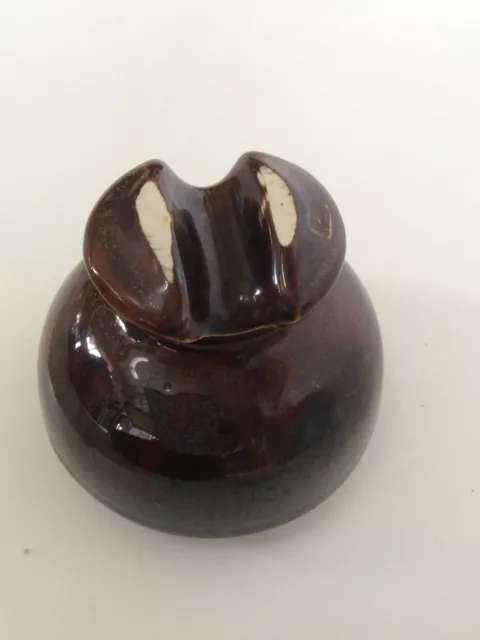 Vintage Large Ceramic Saddle Insulator Brown Glazed Electrical Telephone Pole
