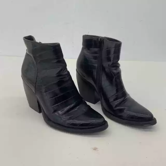Madden Girl Black Leather Heel Zip Booties - Women's Size 6