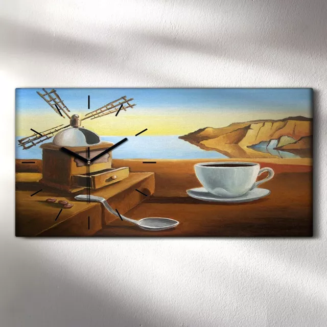 Horloge murale sur toile 60x30 paysage métaphysique avec une tasse de café dali