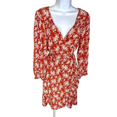 American Eagle Outfitters Orange Floral Boho Wrap Dress Women's Size Large NWT