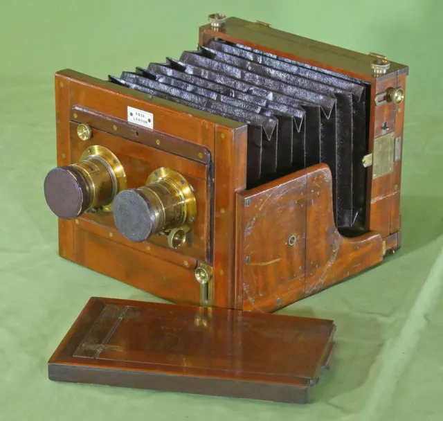 Extremadamente Rara Ross estéreo media placa húmeda cámara latón caoba c 1875