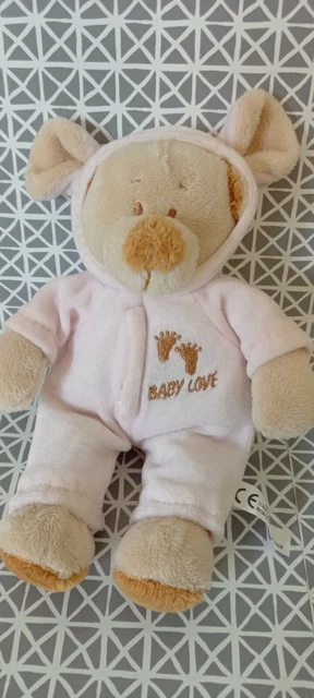 Doudou peluche ours Baby Love déguisé en lapin chien rose Maxita 20 cm