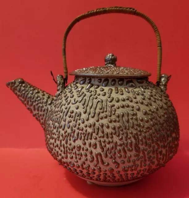 Antique Japanese Shigaraki Pottery Jakatsu Glaze Meiji Sharkskin Tea / Water Pot