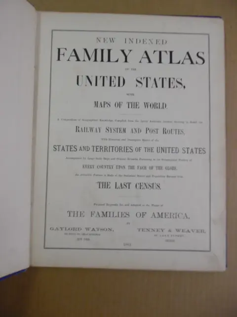1882 Watson Tenney Family Atlas of the United States with Maps of World Antique 2