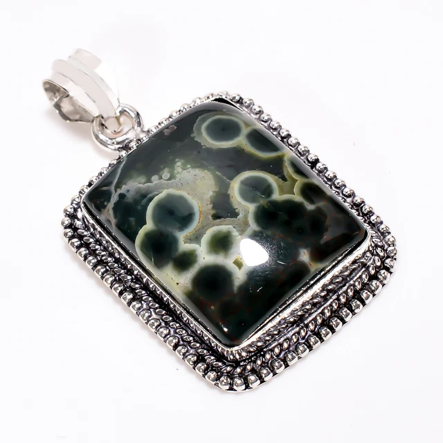 Ocean Jasper Vintage Style Handmade 925 Sterling Silver Pendant 1.7" GSR-3860