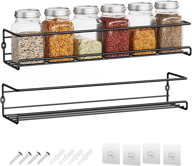 Scaffale Portaspezie Da Parete Senza Foratura - Metallico, 30x12cm, Portata 10kg - Foto 9