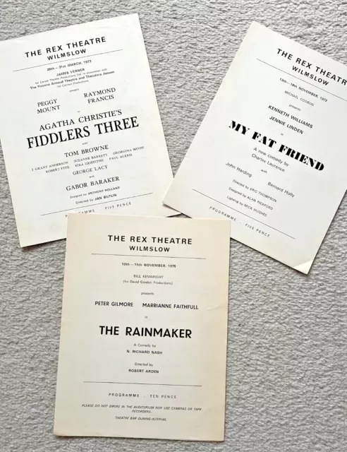 Three Rex Theatre Wilmslow Programmes Marrianne Faithfull  Kenneth Williams etc