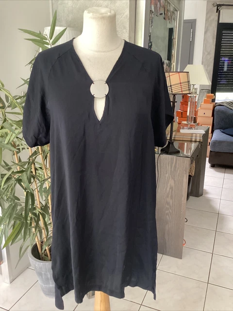 Robe Zara Bleue En Bi-matière - Taille 38 - Occasion En Très Bon état