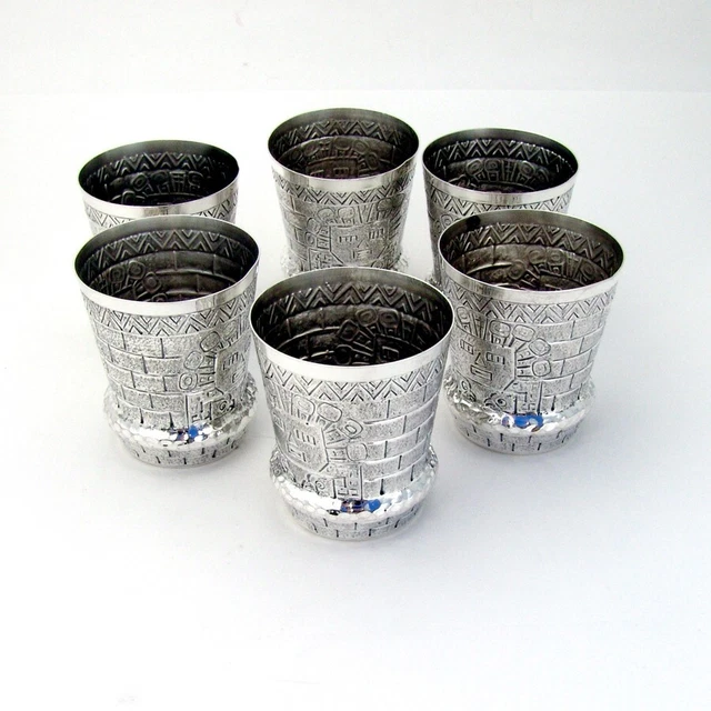 Peruvian 6 Large Shots Set Inca God Designs Camusso Sterling Silver
