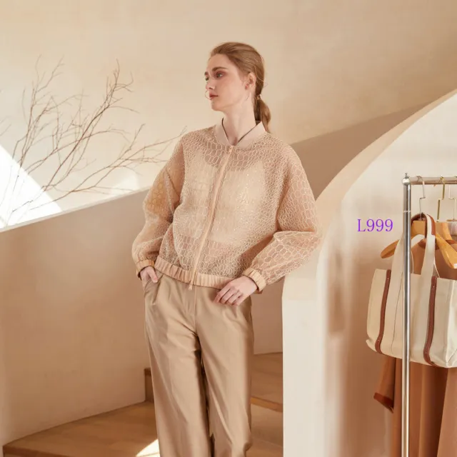 Womens Brunello Cucinelli Spring 100% Silk Collar Long Sleeved Sequin Top Jacket