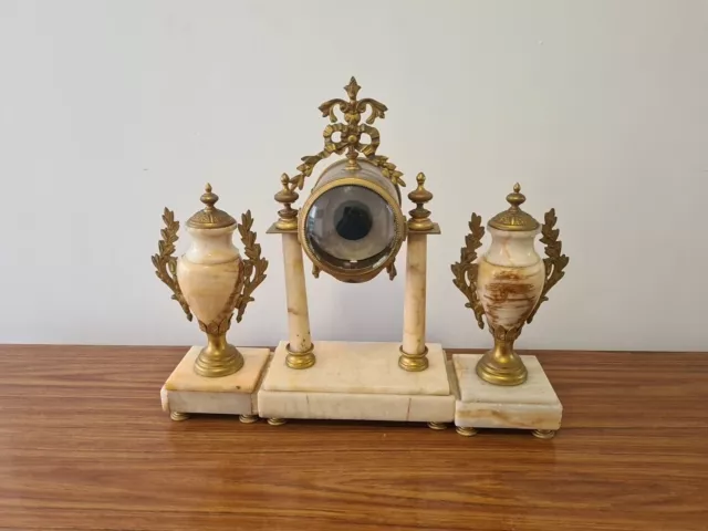 19th century French Ormolu and white marble clock garniture Missing The Clock