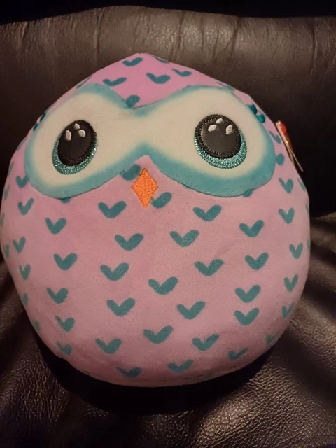 TY Squish A Boo Eule 'Winks' - 31 Cm, Weiches Kuscheltier Mit Blauen Herzen, Violett