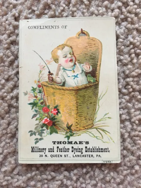 1800's Lancaster PA Trade Card Thomae's Ostrich Feather Dyeing North Queen St