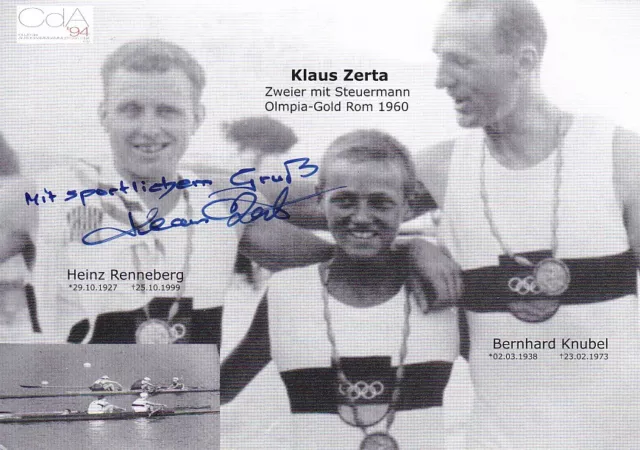 Klaus ZERTA - Deutschland, Gold Olympia 1960 Rudern, Original-Autogramm!