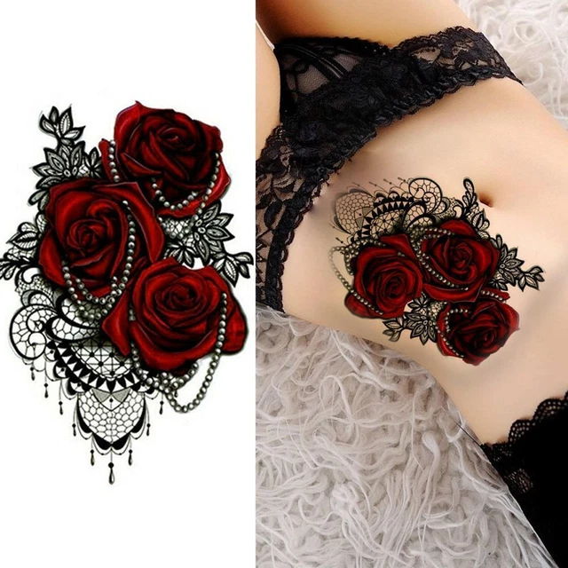 Women 3D Large Rose Flower Temporary Tattoo Body Art Stickers S6W1 K3S1 G3K8