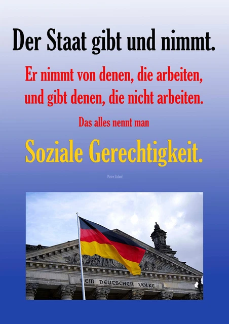 PLAKAT, POSTER - SOZIALE GERECHTIGKEIT - DER STAAT GIBT UND NIMMT - DIN ...