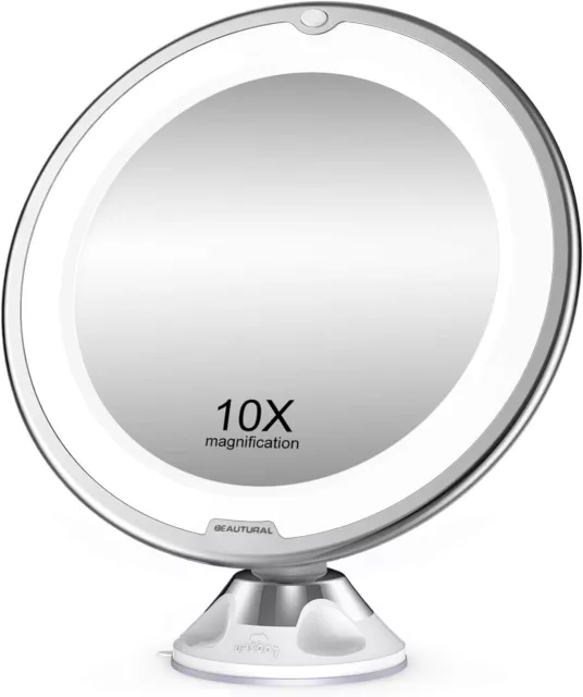 Miroir de maquillage grossissant x10 avec éclairage LED blanc lumière du jour