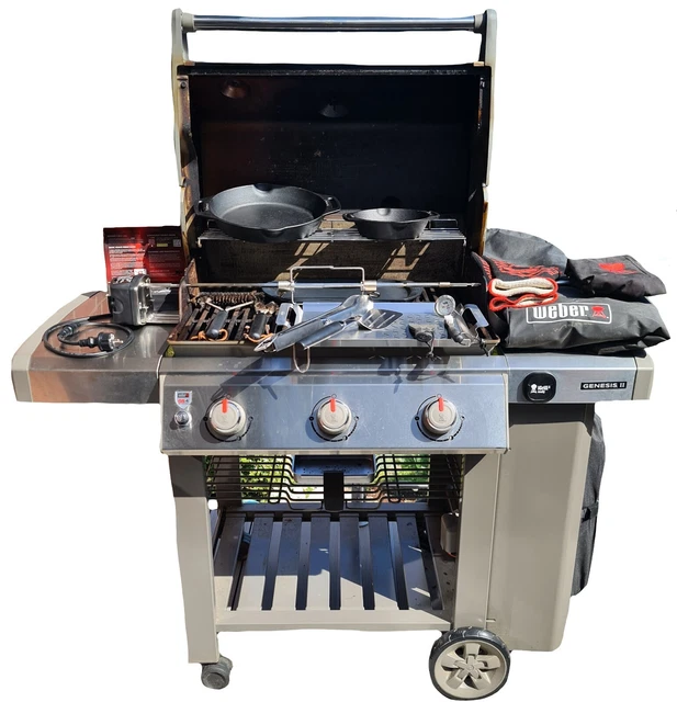 Weber Genesis II Gasgrill E-310 GBS mit Drehspieß und viel Zubehör Schwarz