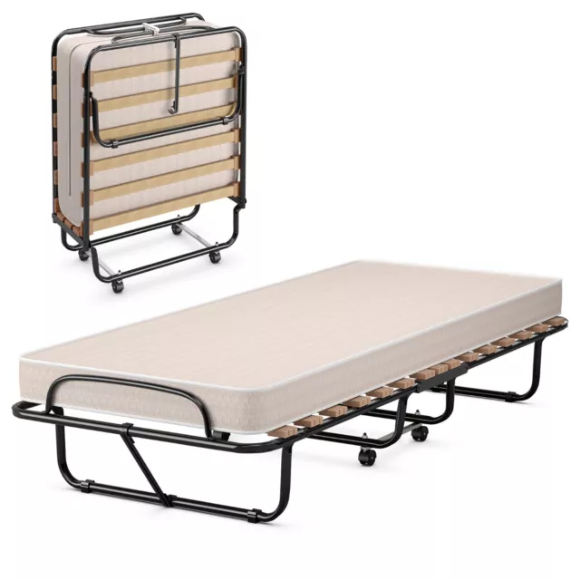 Portable Folding Bed with Memory Foam Mattress Rollaway Cot Made in Italy