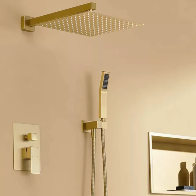 Brushed Gold Shower Faucet Set with Valve Kit 16" Rain Shower Head Combo System