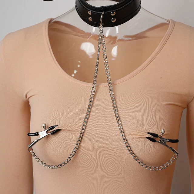 Collier Choker Avec Pinces à Mamelons En Cuir - Jouet Sexuel Pour Couple - Réglable - Neuf