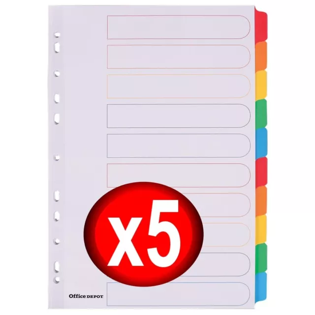 A4 10 Part Dividers White Multi Colour Tabs Blank Strong 5915817 Pack of 5 Sets 3