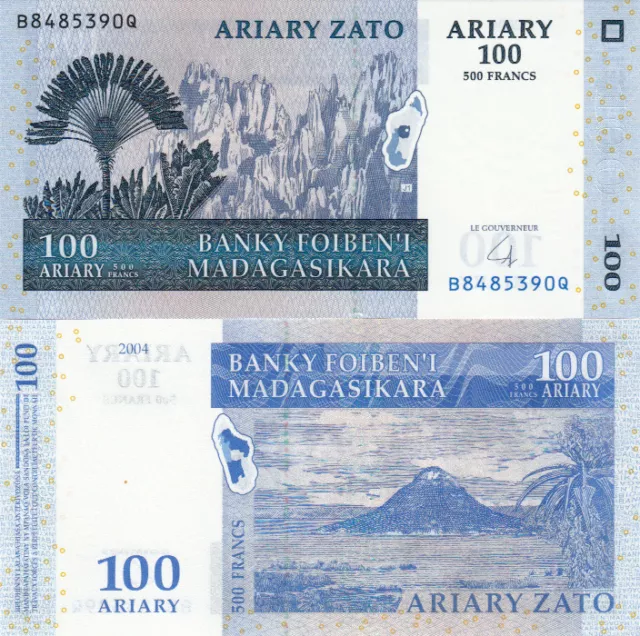 BILLET de BANQUE banknote MADAGASCAR 500 FRS 100 ARIARY 2004 NEUF NEW UNC