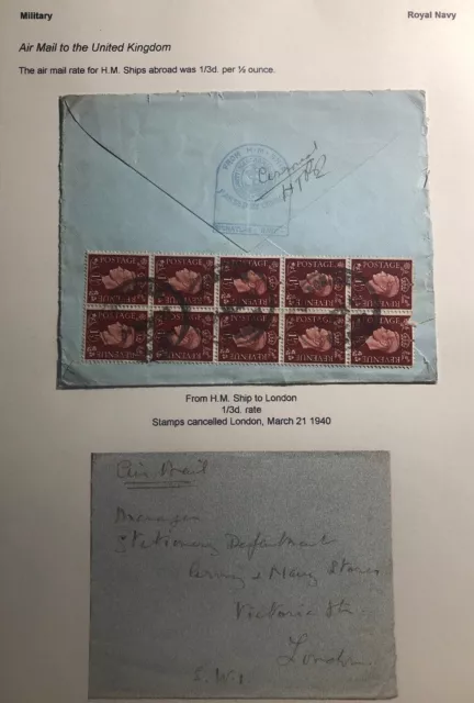 1940 HM Ship Royal Navy Mail Censored Cover To London England