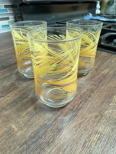 Vintage 1969s Libby Juice Glasses Wheat Design Set of 3 Great condition 3.5''