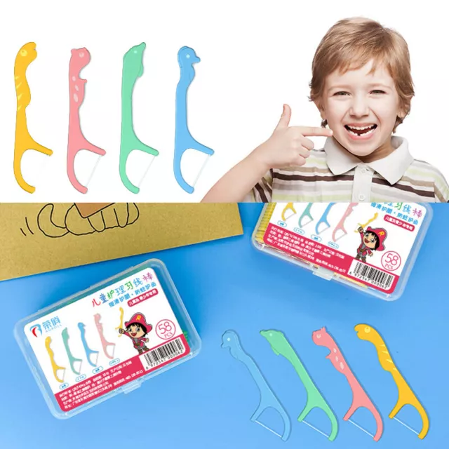 58 Pezzi Bastoncino Dentale Per Bambini Filo Interdentale Catena ☆