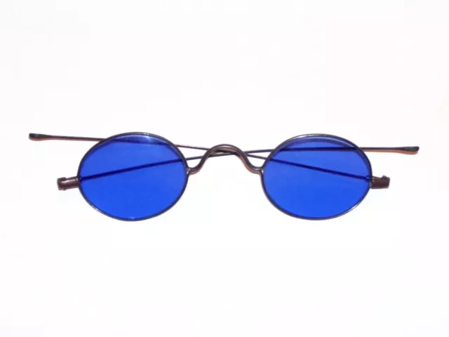 Antique Cobalt Blue Wire Rim Oval Sunglasses Civil War Glasses Vtg Spectacles