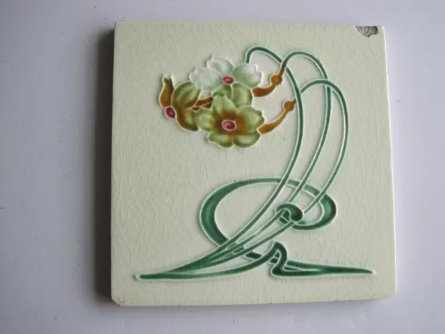 ANTIQUE MAJOLICA GLAZED ART NOUVEAU TILE - H. RICHARDS RD No. 498329 C1907