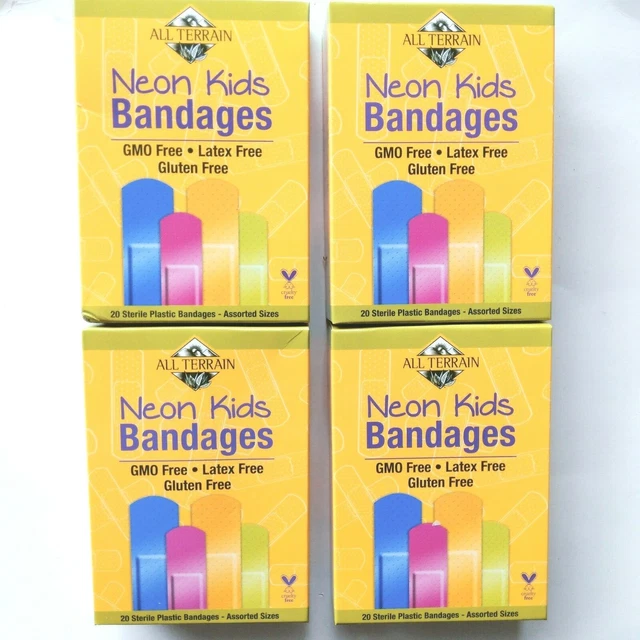 Vendajes todo terreno de neón para niños, 20 tamaños/caja mixtos estériles, sin látex, lote de 4