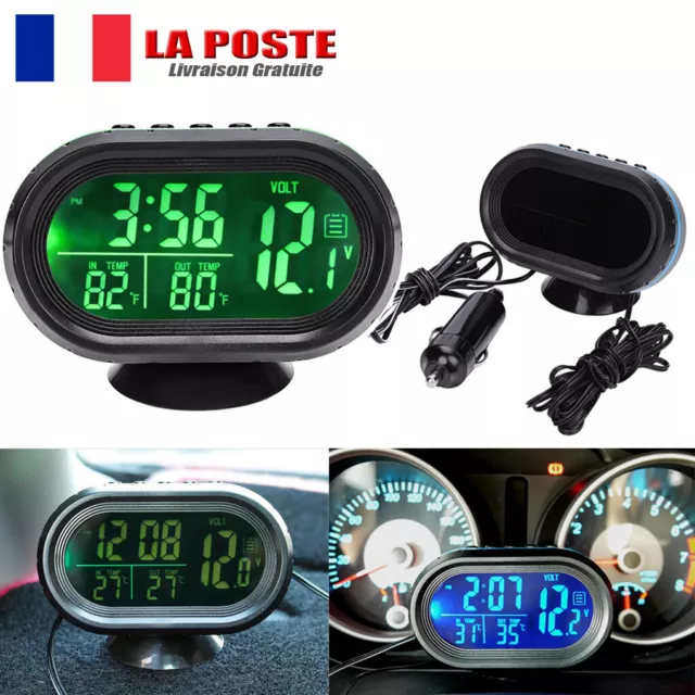 Thermomètre de voiture, thermomètre voltmètre, 2 en 1 intérieur de véhicule  de voiture mini montre électronique LED horloge numérique thermomètre