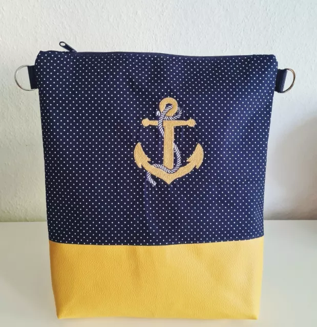 Tasche Umhängetasche handmade Blau Gelb Anker Maritim Neu