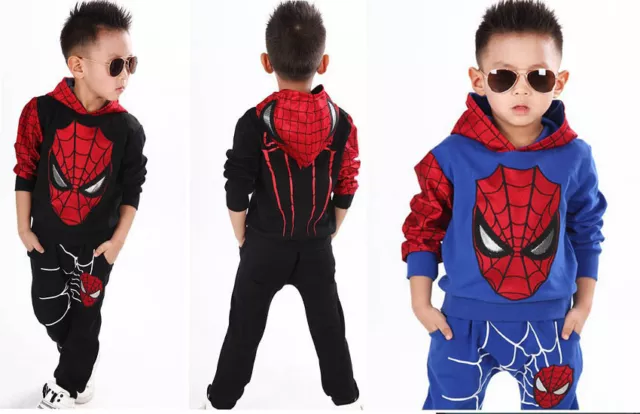 2PCS Toddler Baby Boys Spiderman Outfits coat jacket +Pants Casual Clothing set