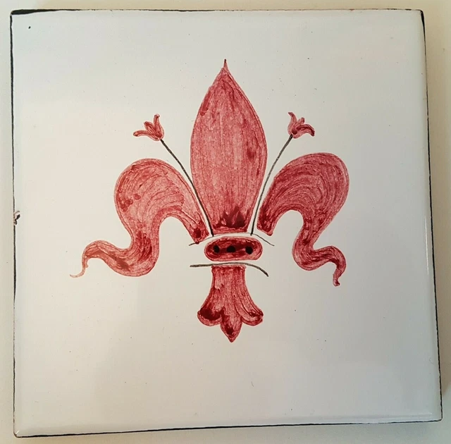 Vintage Italian Tile Art Pottery Florentine Fleur de Lis Wall Hanging Florence