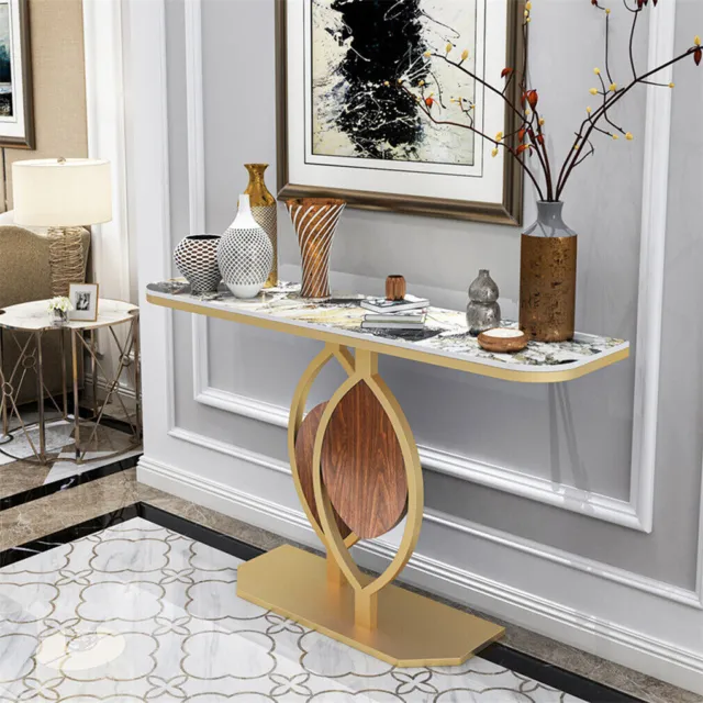 Noble＆Elegant Sintered Stone Console Table Hallway Table with Strong Metal Frame