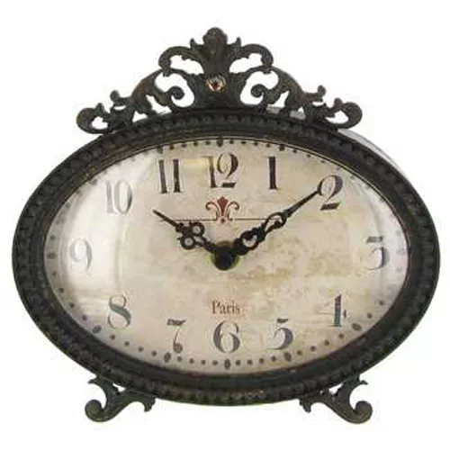 Table Clock Mantle Clock Chic Vintage Style Paris Clock Black Oval Shabby NEW